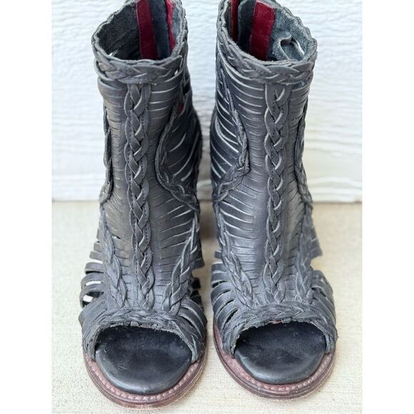 Freebird Washed Black Bela 100% Leather Cross Braided Ankle Western Boho Boots - Picture 7 of 14